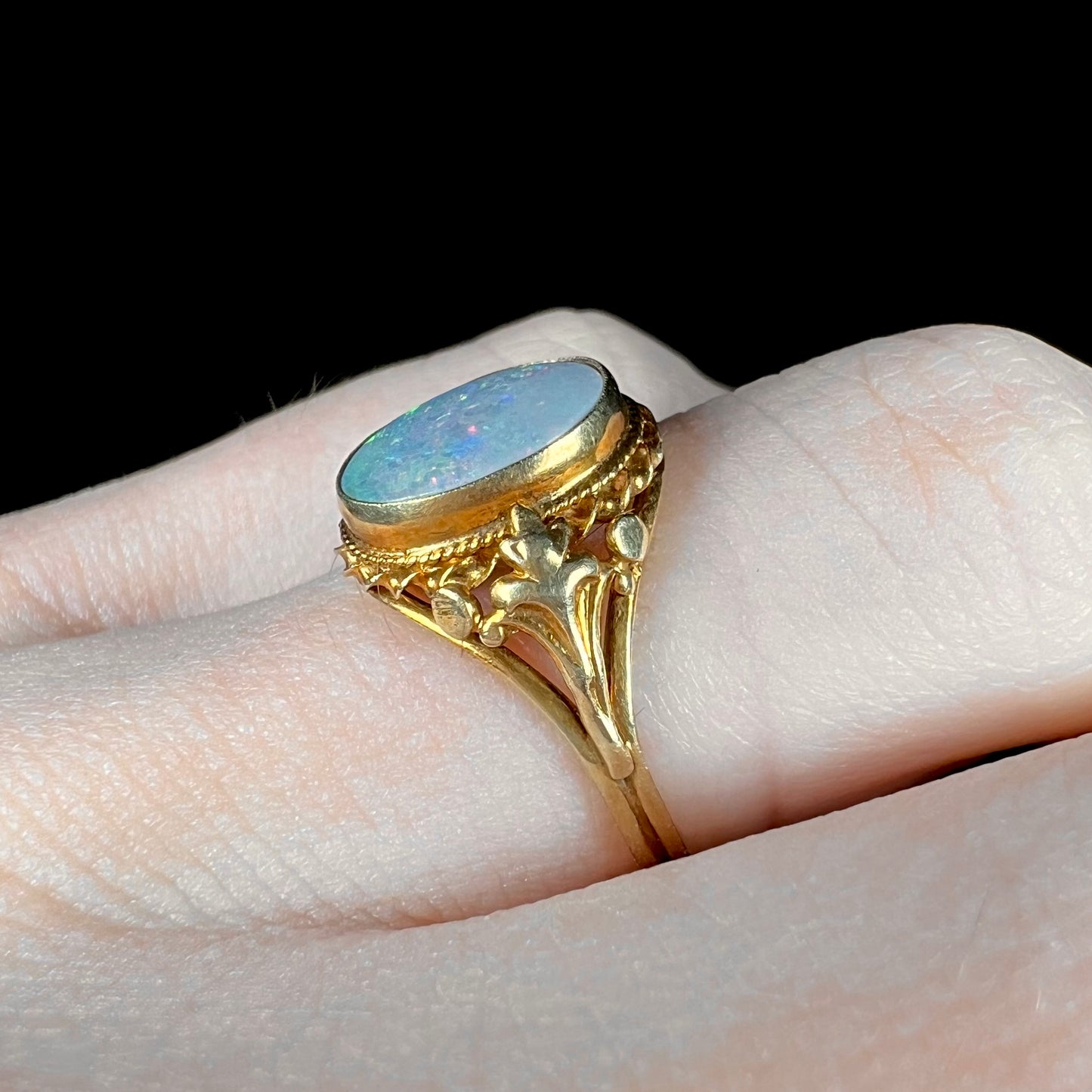 Jacqueline | Vintage Opal Fleur De Lis Ring in 14k Gold, c.1960's