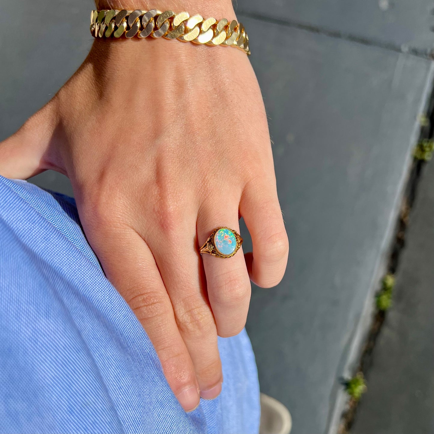 Jacqueline | Vintage Opal Fleur De Lis Ring in 14k Gold, c.1960's