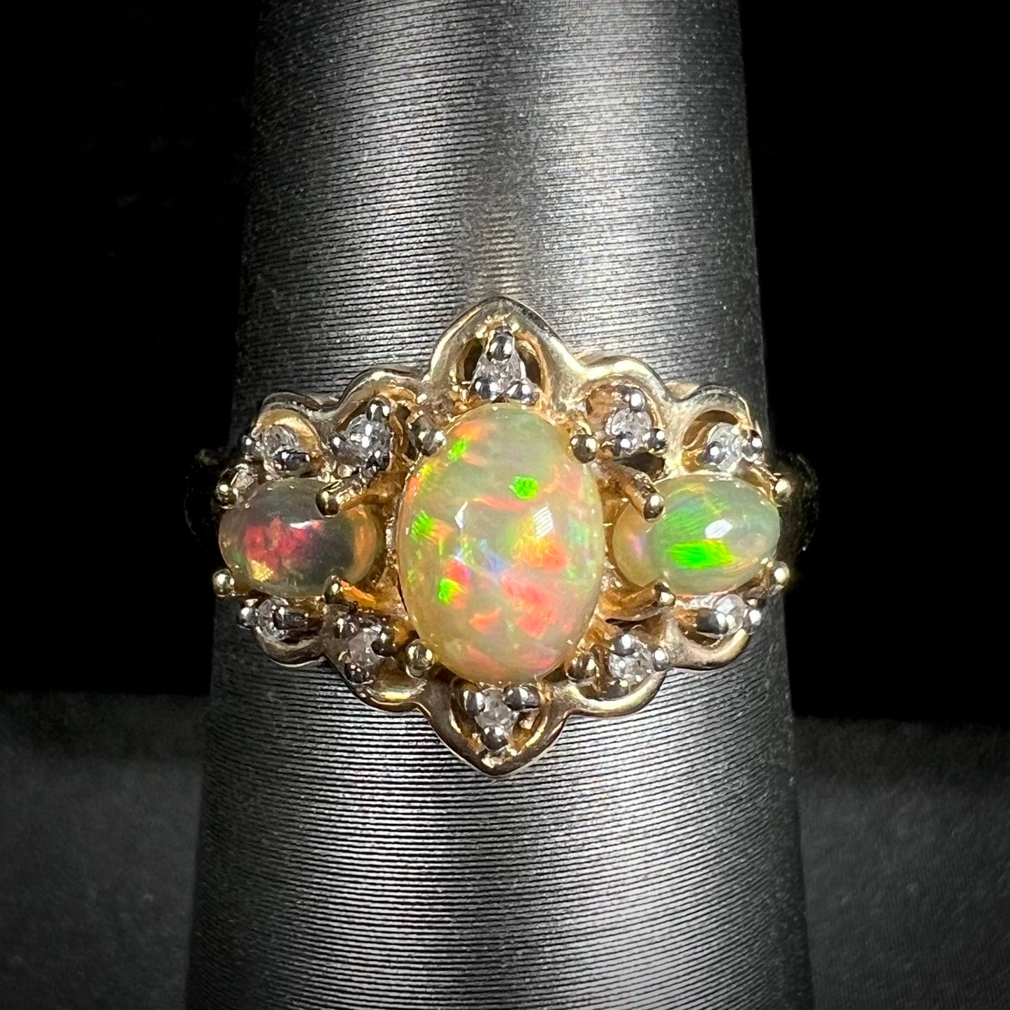 Harriet | Three-Stone Ethiopian Fire Opal Ring in 10k Gold