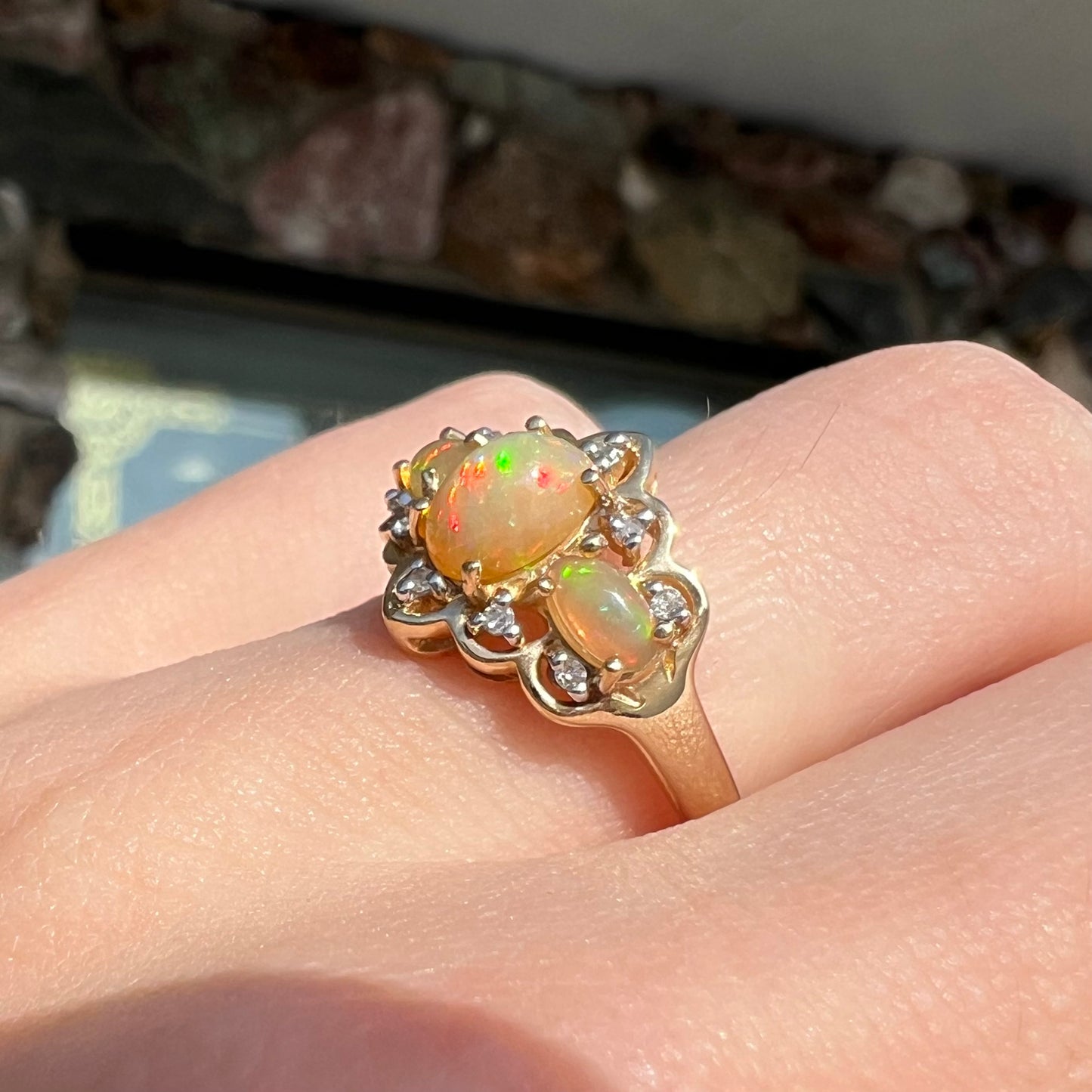 Harriet | Three-Stone Ethiopian Fire Opal Ring in 10k Gold