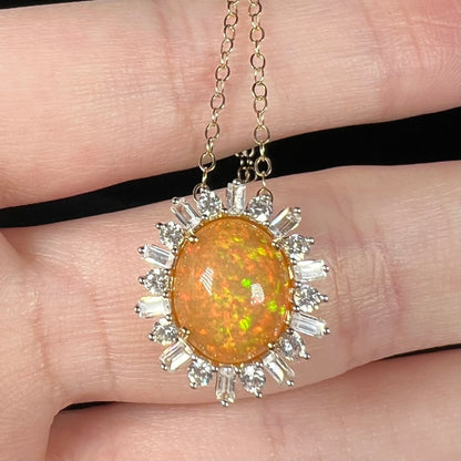 Hazel | Pinfire Ethiopian Opal & White Zircon Halo Necklace in 14k Gold with 14k Chain
