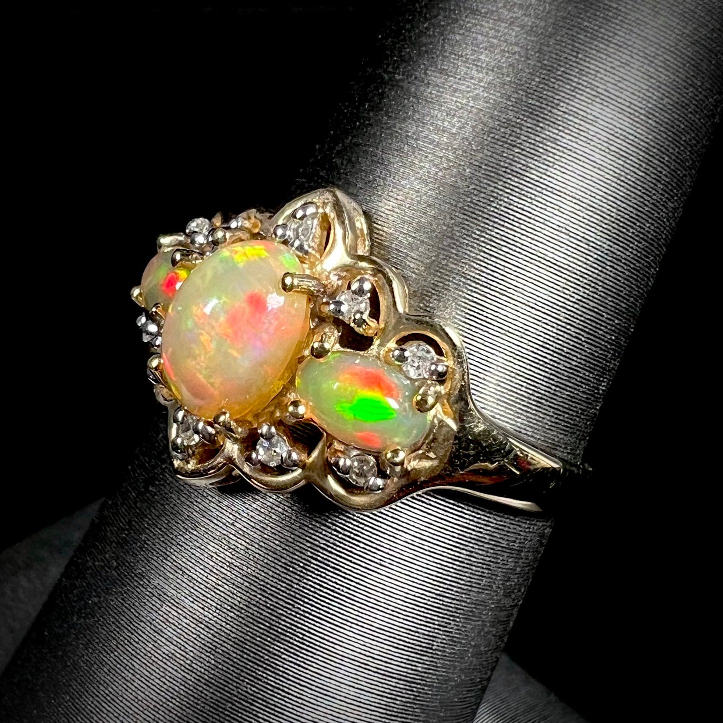 Harriet | Three-Stone Ethiopian Fire Opal Ring in 10k Gold