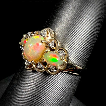 Harriet | Three-Stone Ethiopian Fire Opal Ring in 10k Gold