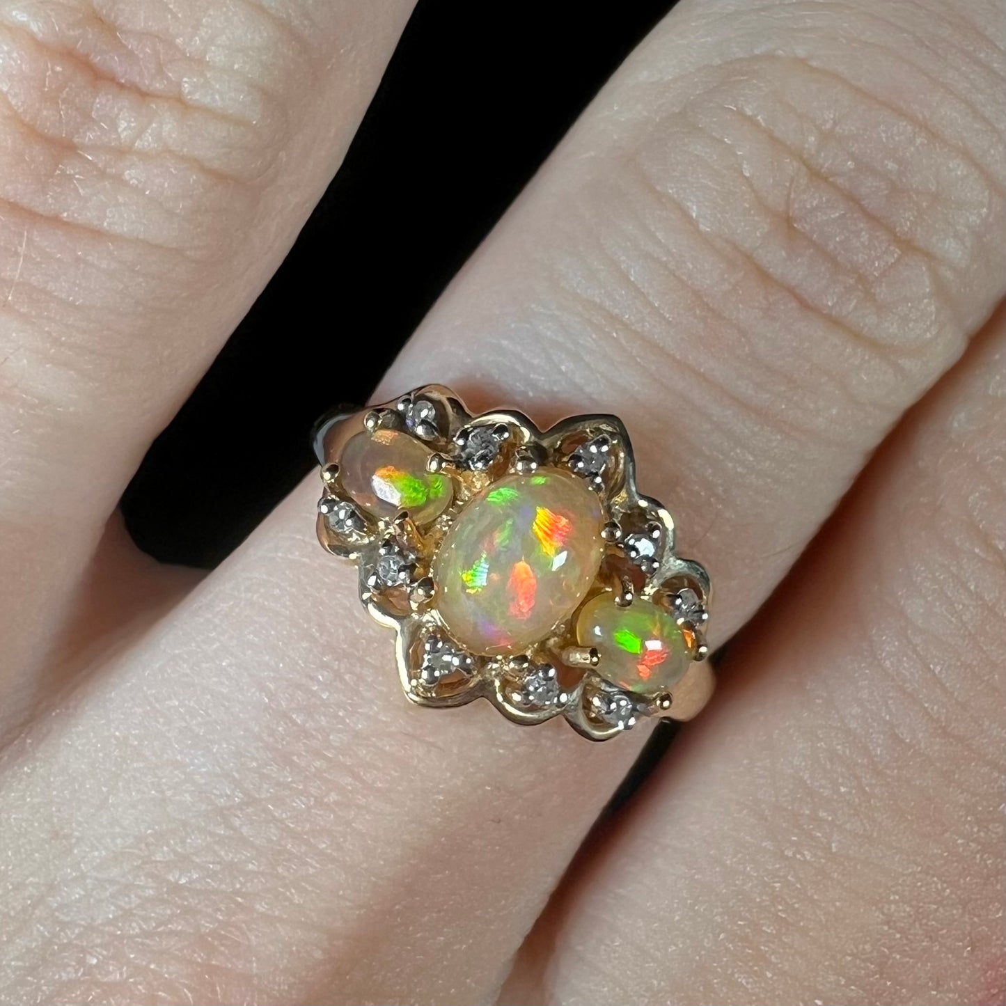 Harriet | Three-Stone Ethiopian Fire Opal Ring in 10k Gold