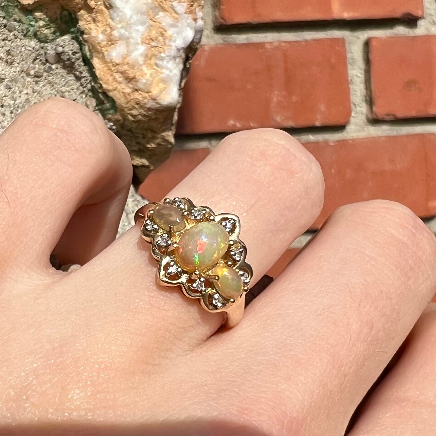 Harriet | Three-Stone Ethiopian Fire Opal Ring in 10k Gold