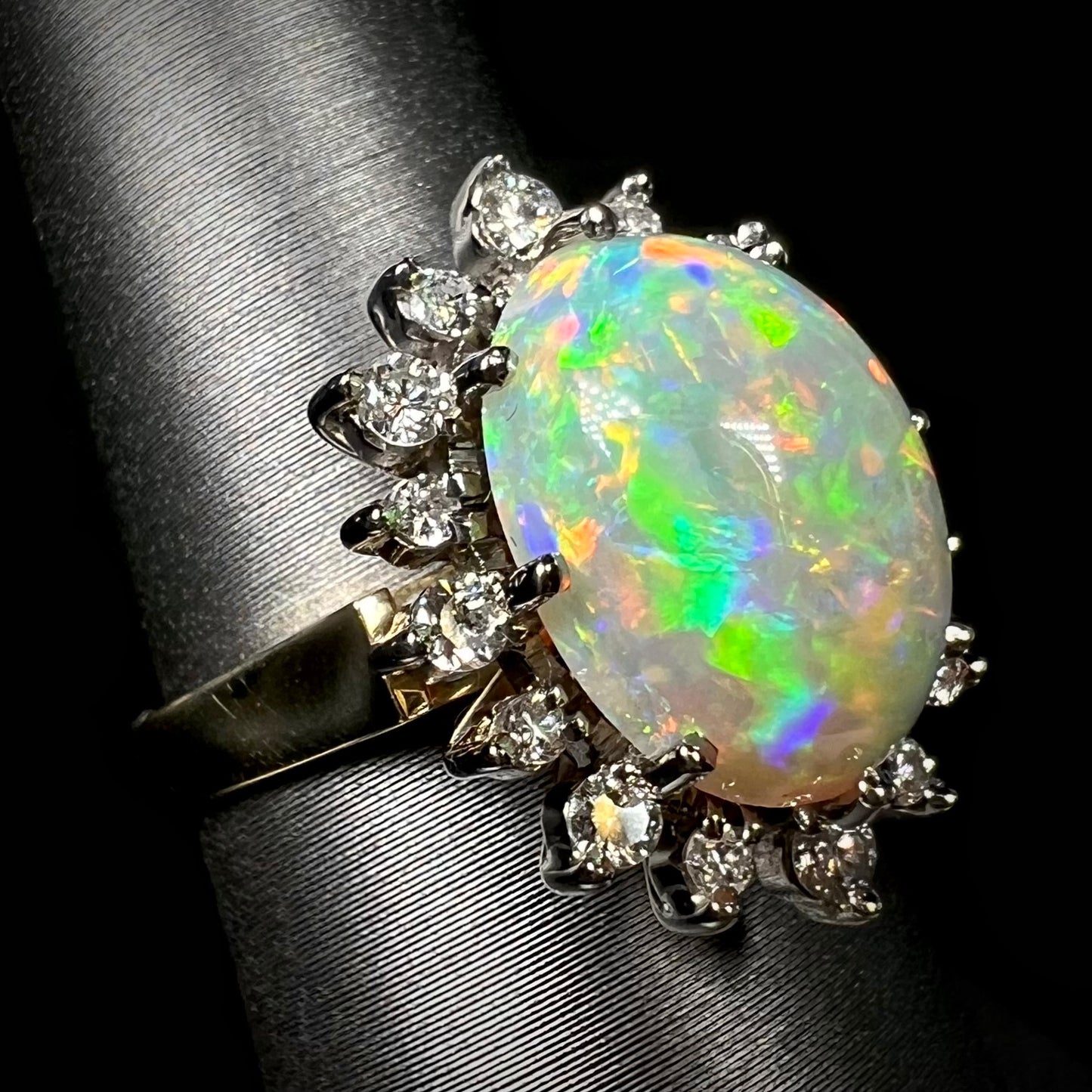 Sunflower | 4.30ct Lightning Ridge Crystal Opal & Diamond Halo Ring in 18k Gold