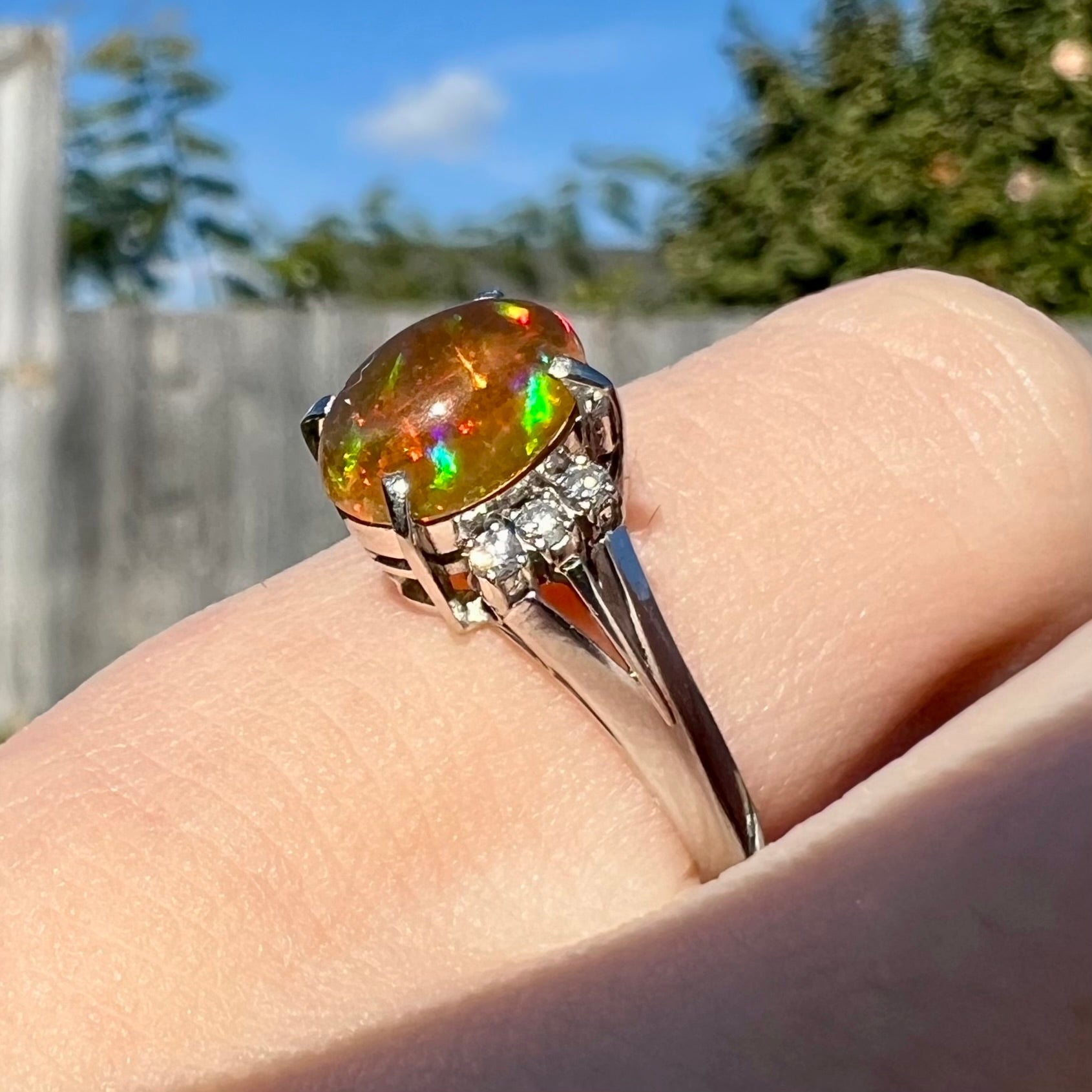Mexican Fire Opal Diamond Ring in Platinum OpalPop