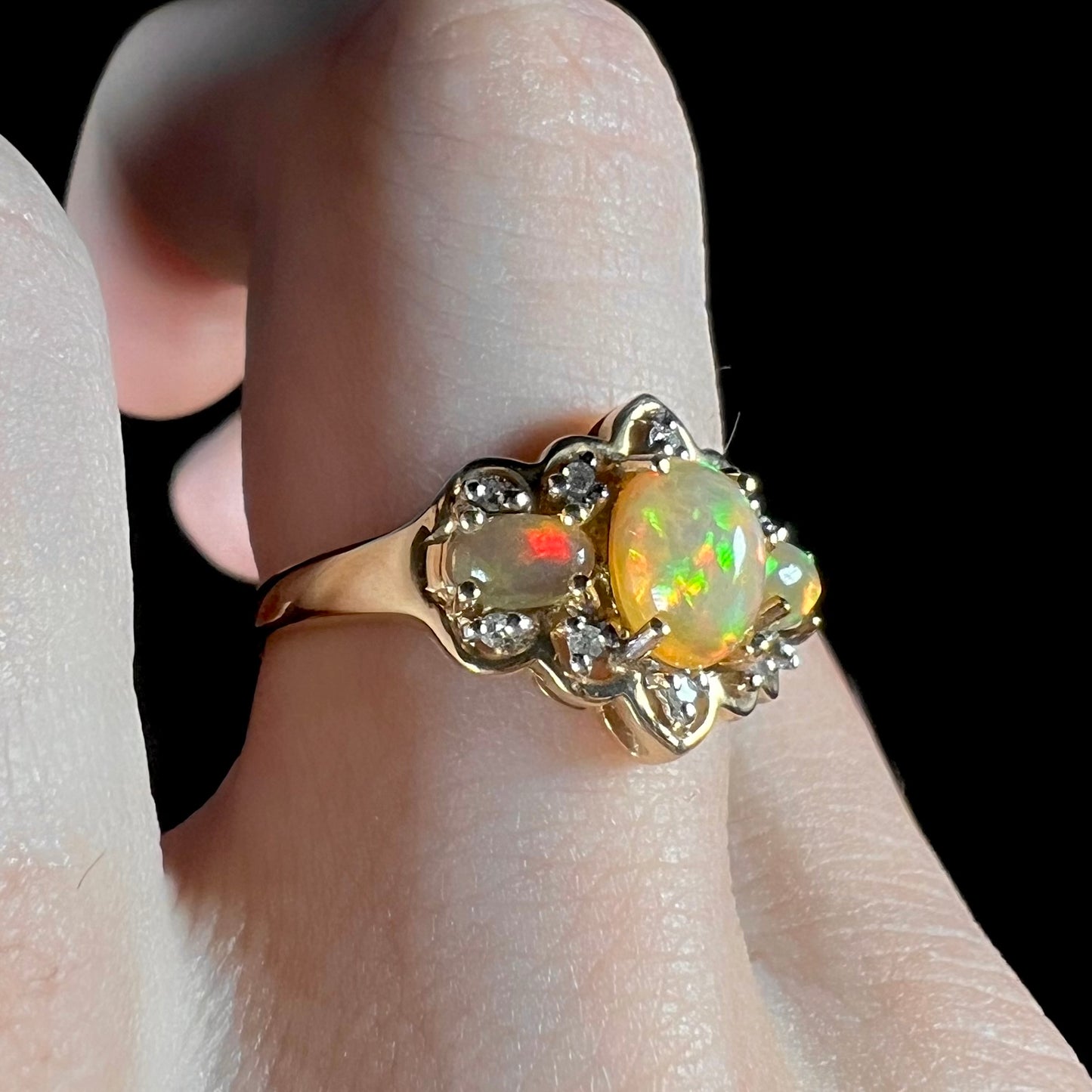 Harriet | Three-Stone Ethiopian Fire Opal Ring in 10k Gold