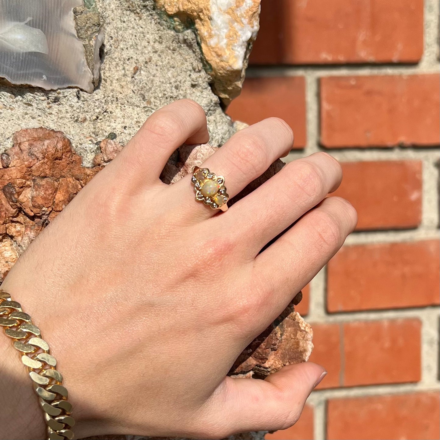 Harriet | Three-Stone Ethiopian Fire Opal Ring in 10k Gold