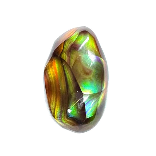 A loose, gem grade Mexican fire agate stone.  The stone is finely banded and ice blue green color.