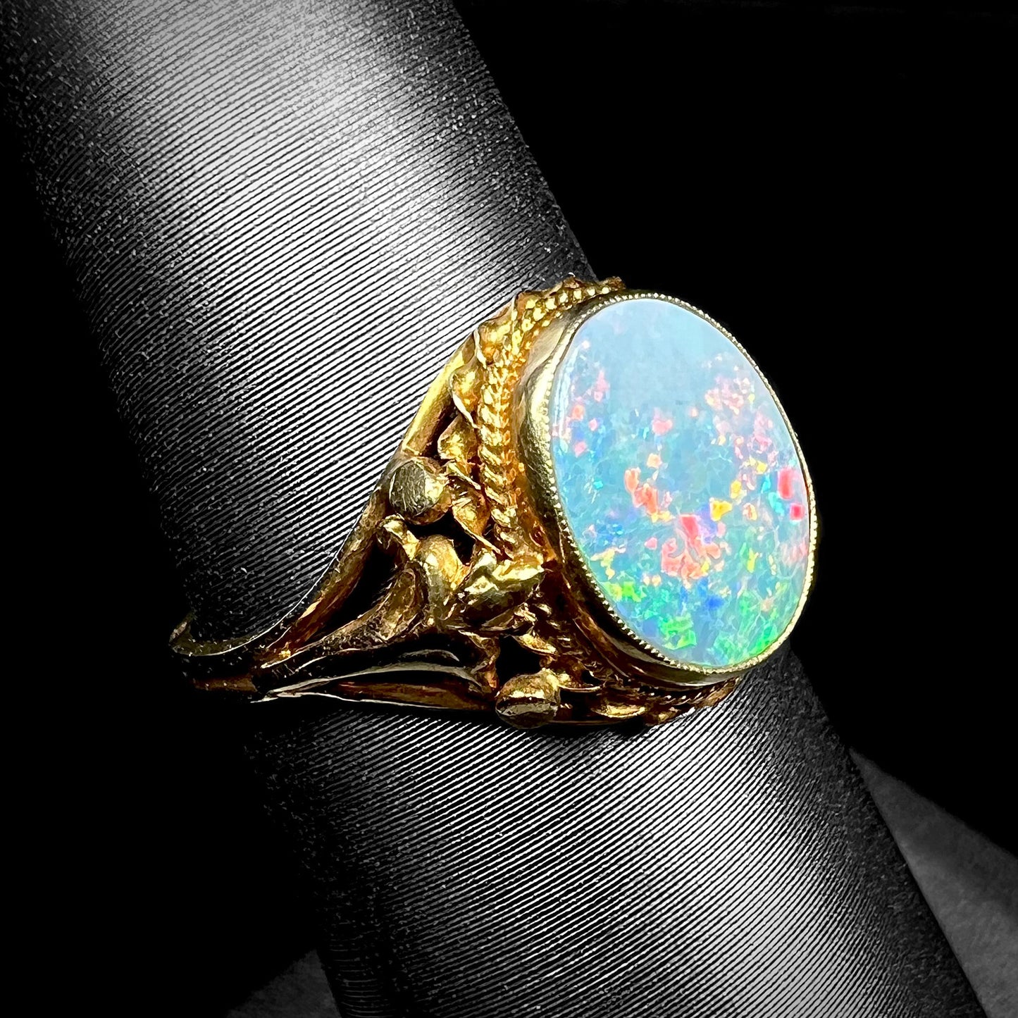 Jacqueline | Vintage Opal Fleur De Lis Ring in 14k Gold, c.1960's