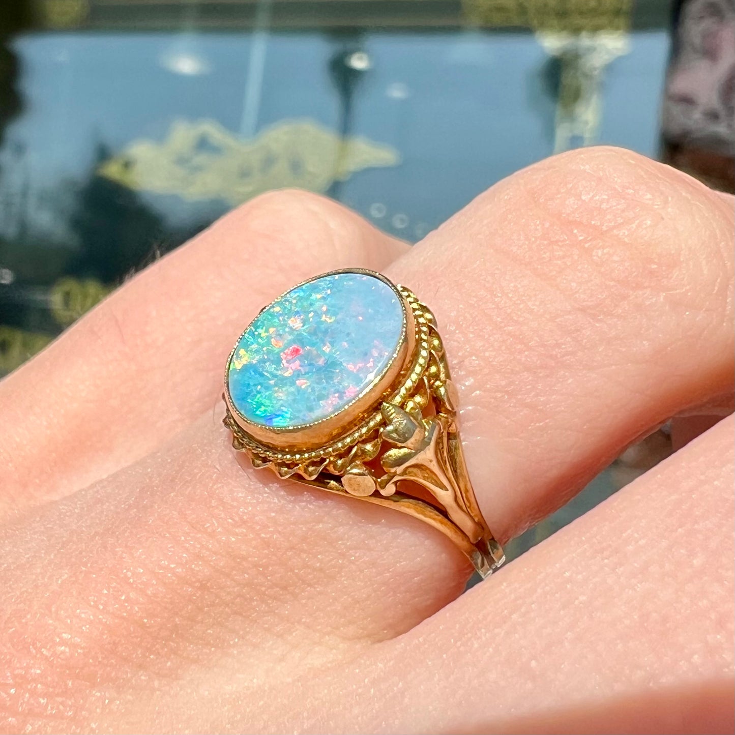 Jacqueline | Vintage Opal Fleur De Lis Ring in 14k Gold, c.1960's