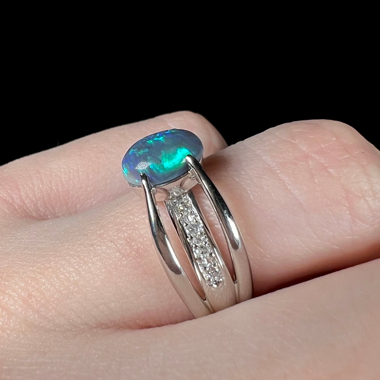 Alina | 1.88ct Lightning Ridge Black Opal & Diamond Ring in Platinum