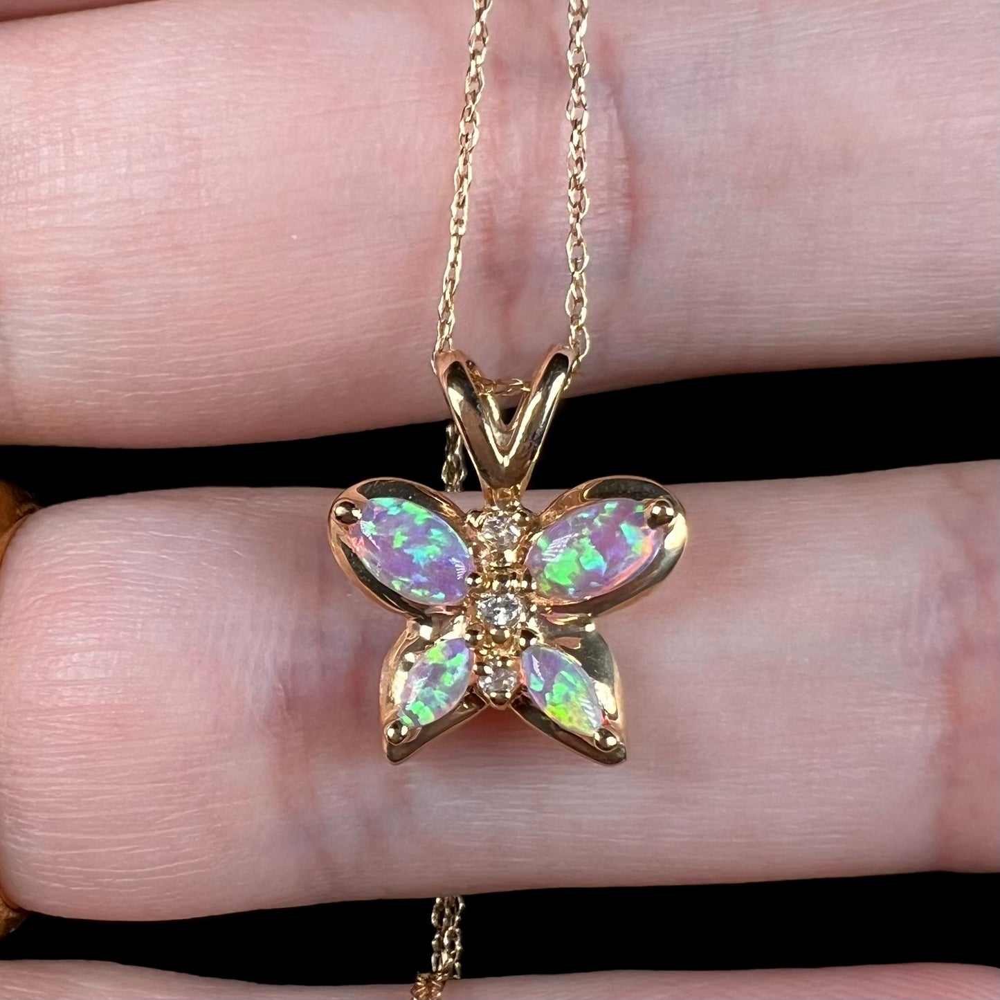 Morpho | Dainty Lab-Created Opal & CZ Butterfly Necklace in 10k Gold
