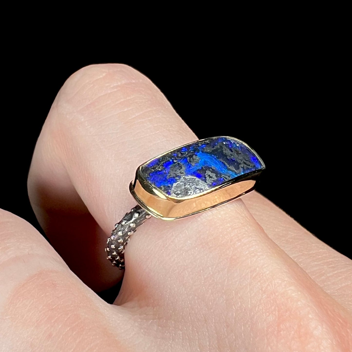 Saskia | "Elyse Clark" Boulder Opal Ring in 18k Gold & Sterling Silver