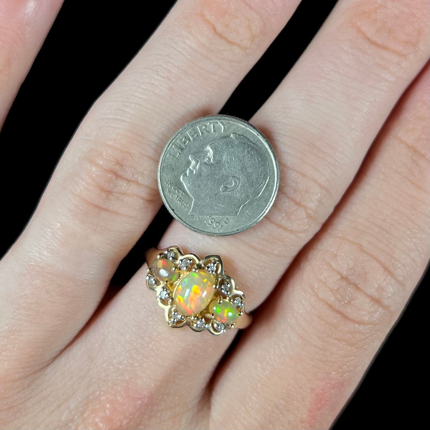 Harriet | Three-Stone Ethiopian Fire Opal Ring in 10k Gold