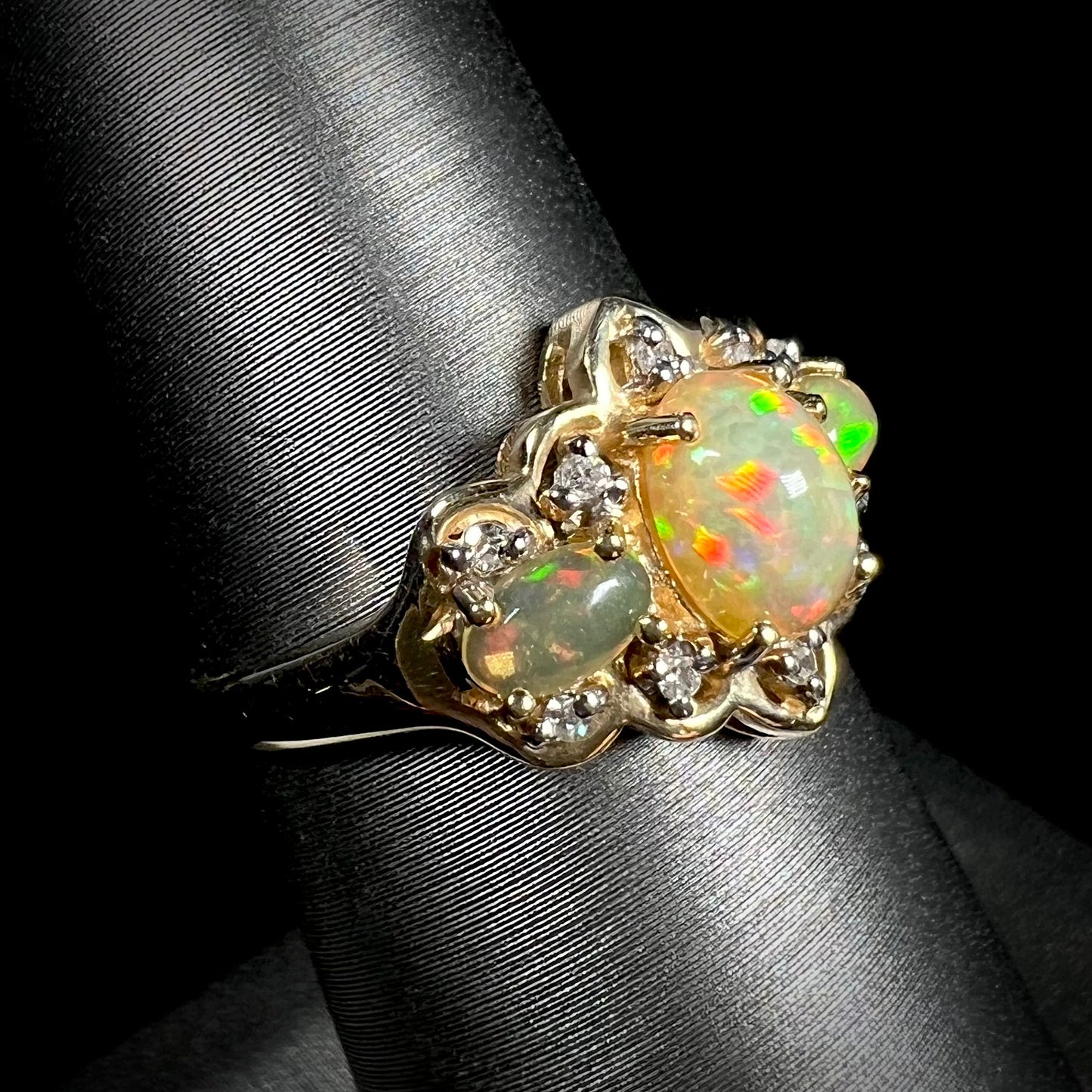 Harriet | Three-Stone Ethiopian Fire Opal Ring in 10k Gold