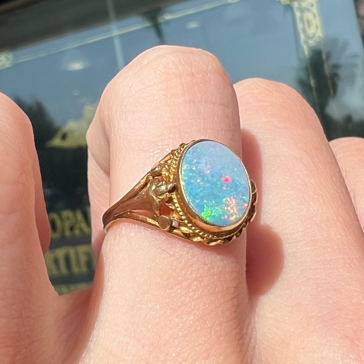 Jacqueline | Vintage Opal Fleur De Lis Ring in 14k Gold, c.1960's