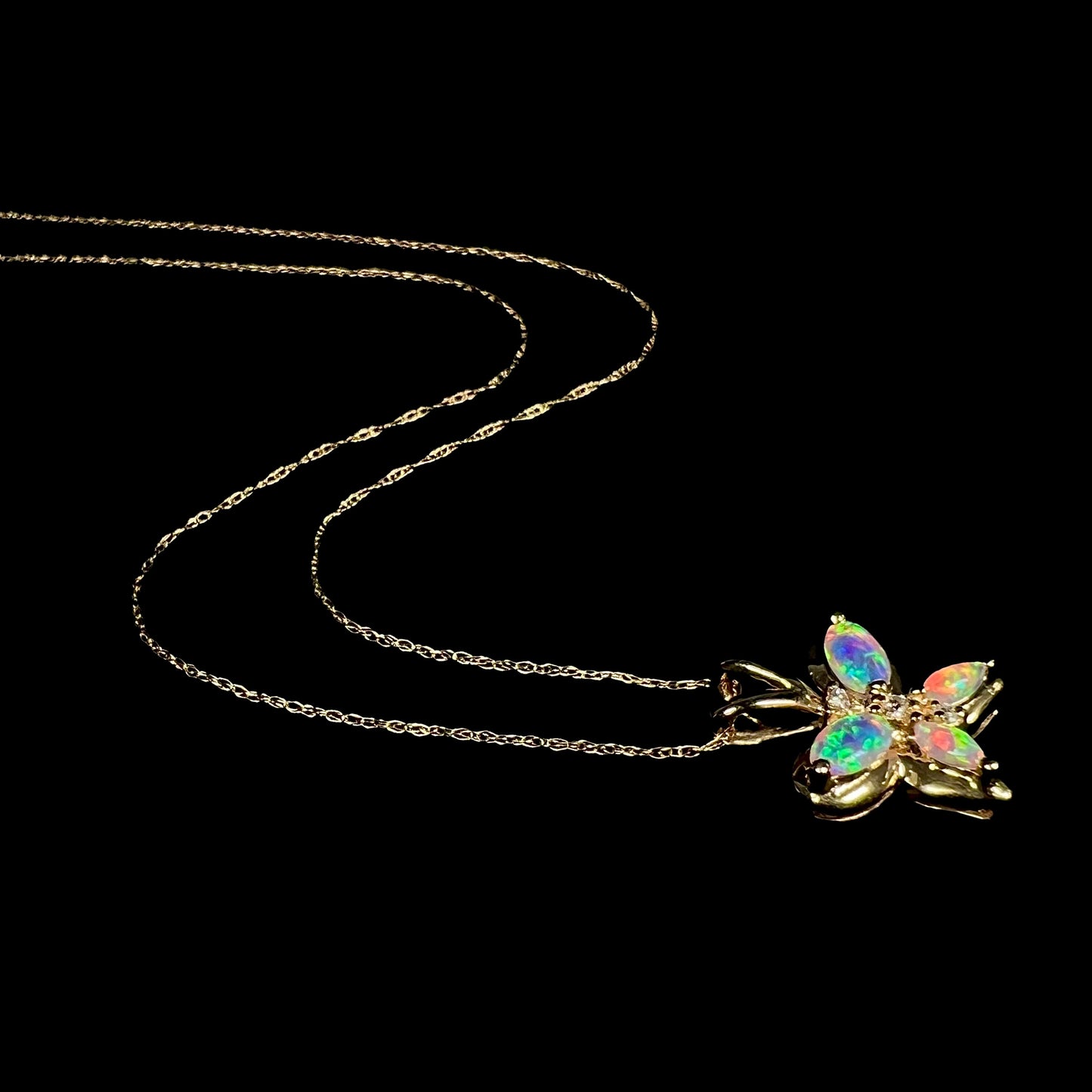 Morpho | Dainty Lab-Created Opal & CZ Butterfly Necklace in 10k Gold