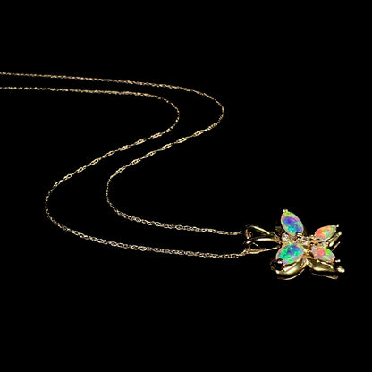 Morpho | Dainty Lab-Created Opal & CZ Butterfly Necklace in 10k Gold