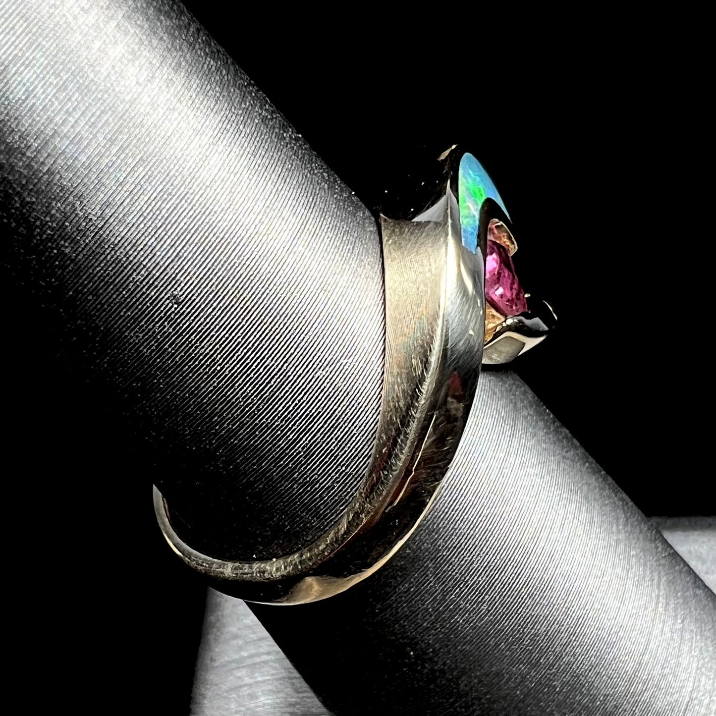 Libra | Retro Pink Tourmaline & Opal Inlay Ring in 14k Gold, c.1980's