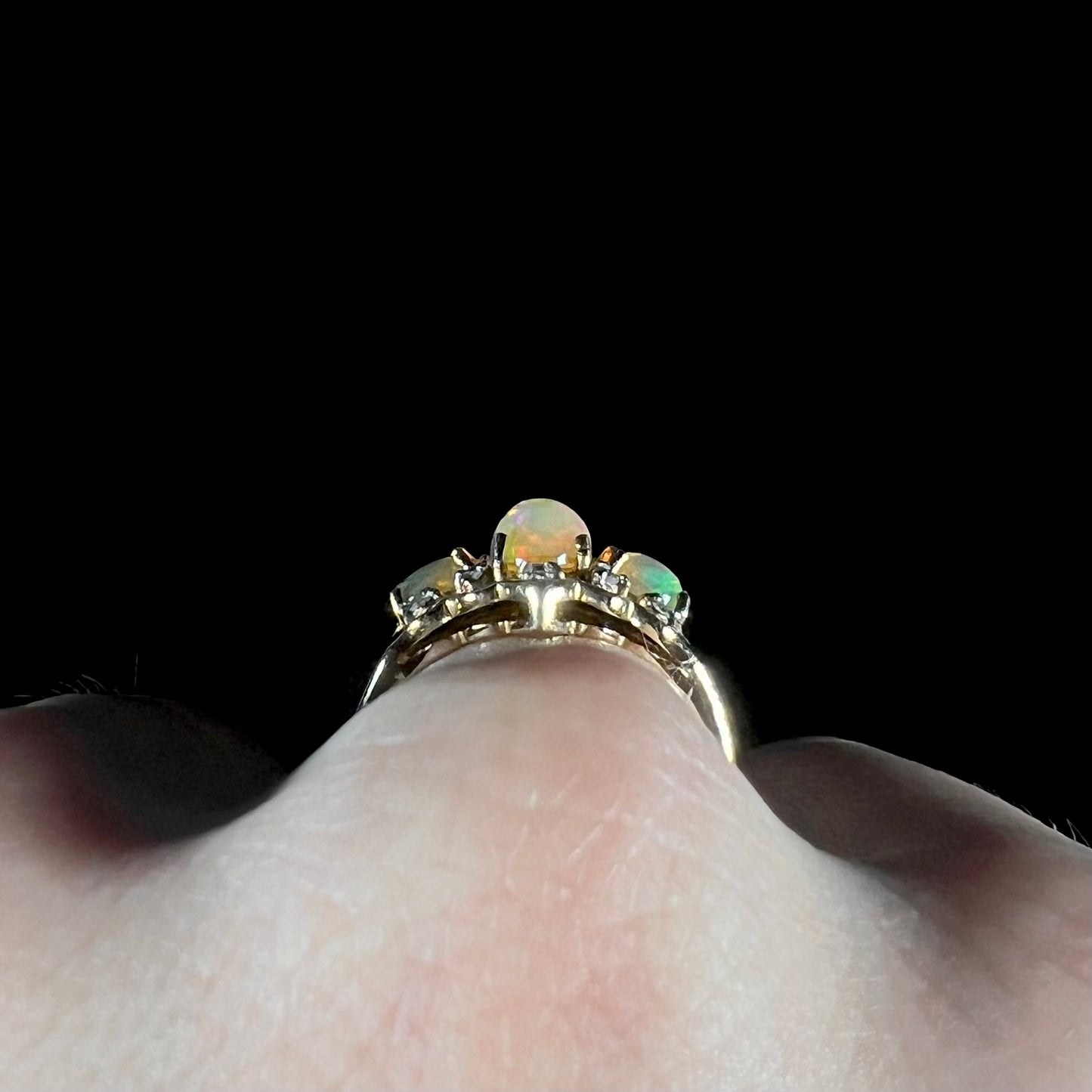 Harriet | Three-Stone Ethiopian Fire Opal Ring in 10k Gold