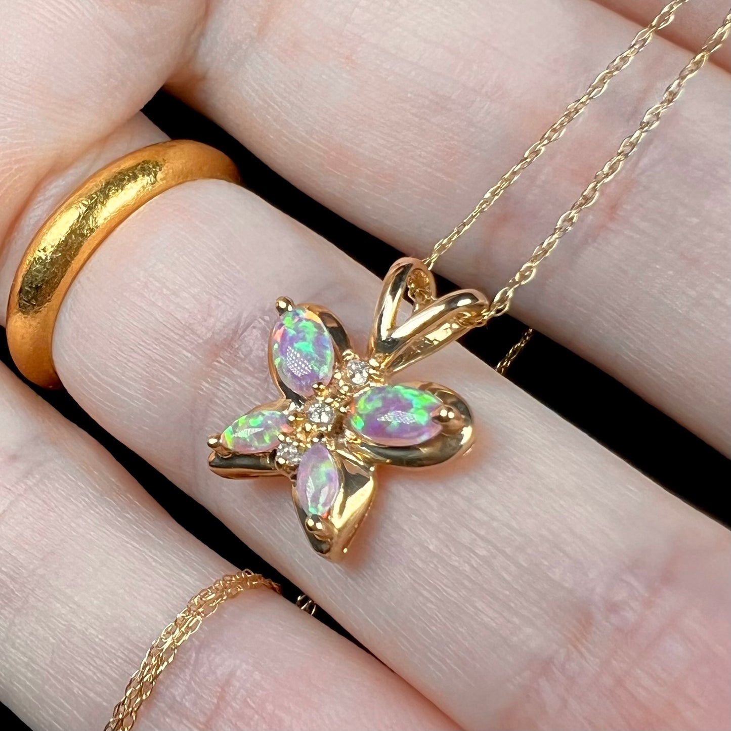 Morpho | Dainty Lab-Created Opal & CZ Butterfly Necklace in 10k Gold