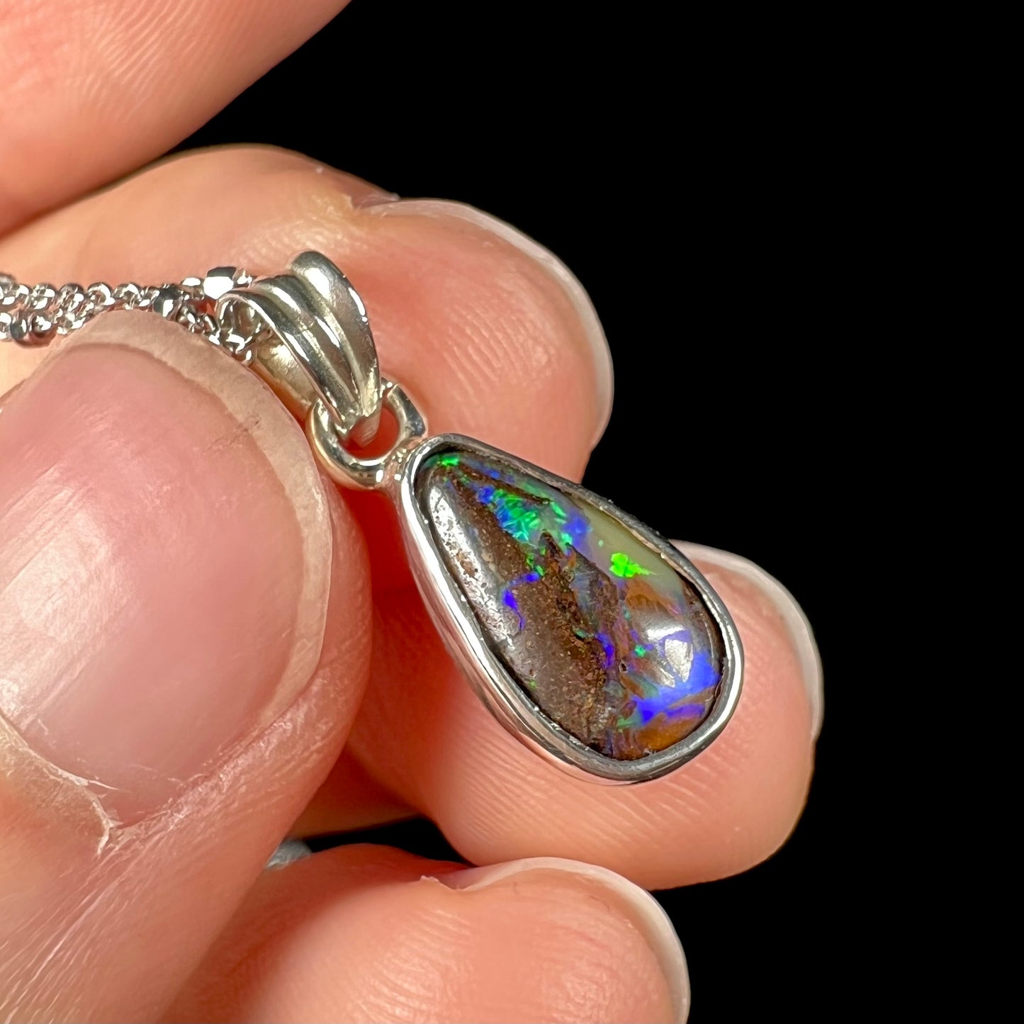 Malia | 1.89ct Boulder Opal Necklace in Sterling Silver