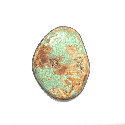 A loose, freeform cabochon cut Royston turquoise stone.  The stone is green with warm, brown matrix.