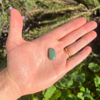 A loose, green turquoise stone from the Royston Mining District in Nevada.