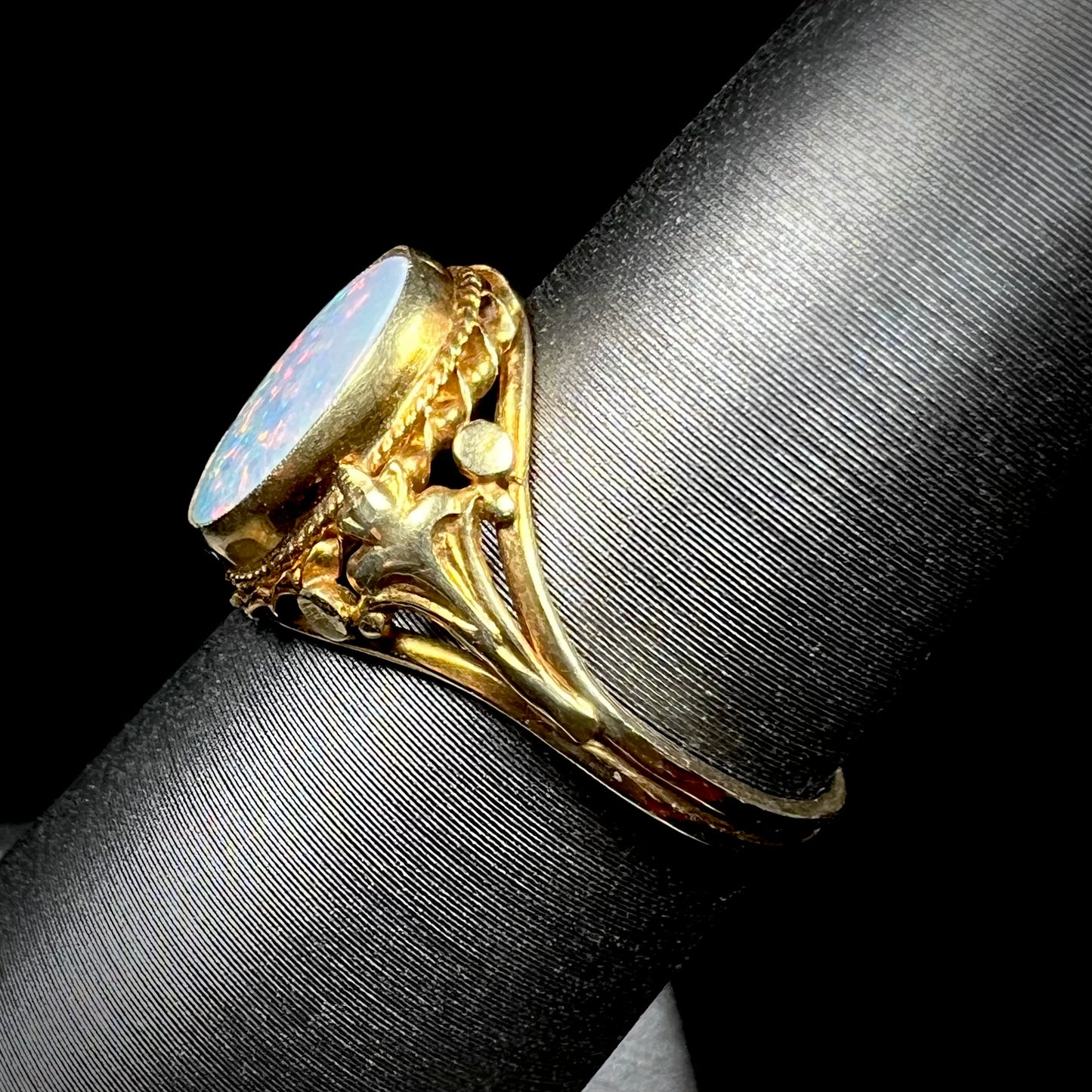 Jacqueline | Vintage Opal Fleur De Lis Ring in 14k Gold, c.1960's