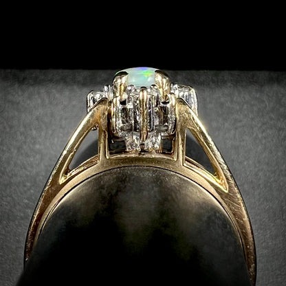 Side profile gallery view of reversible opal ring reveals ring's high profile design