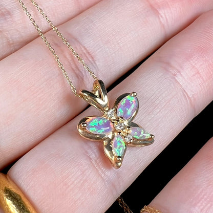 Morpho | Dainty Lab-Created Opal & CZ Butterfly Necklace in 10k Gold