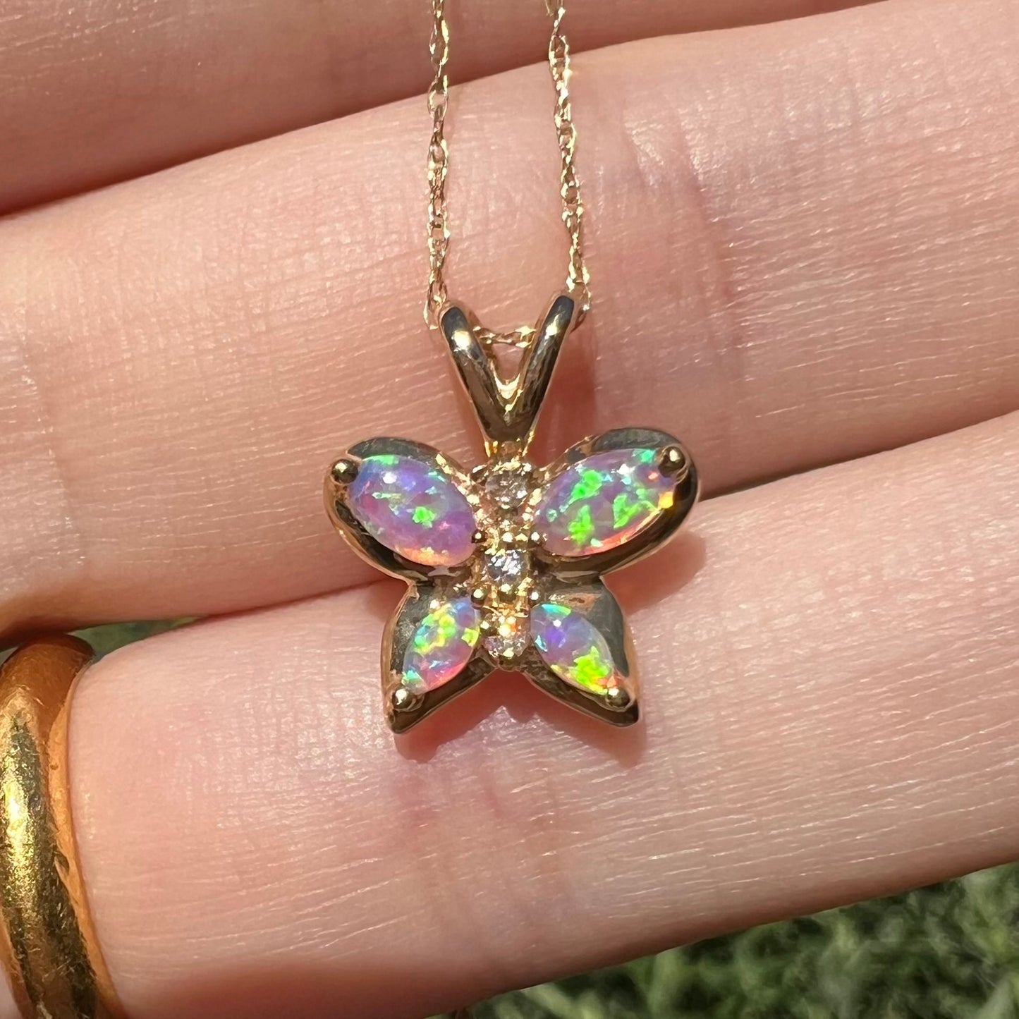 Morpho | Dainty Lab-Created Opal & CZ Butterfly Necklace in 10k Gold