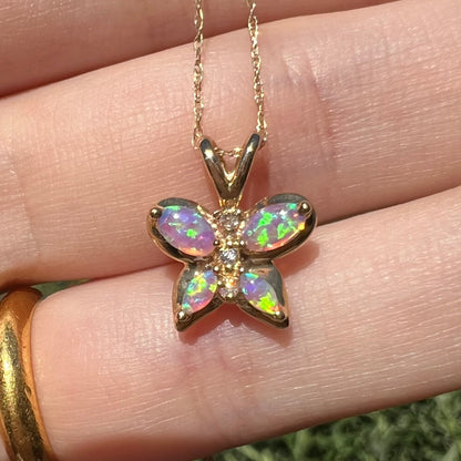 Morpho | Dainty Lab-Created Opal & CZ Butterfly Necklace in 10k Gold