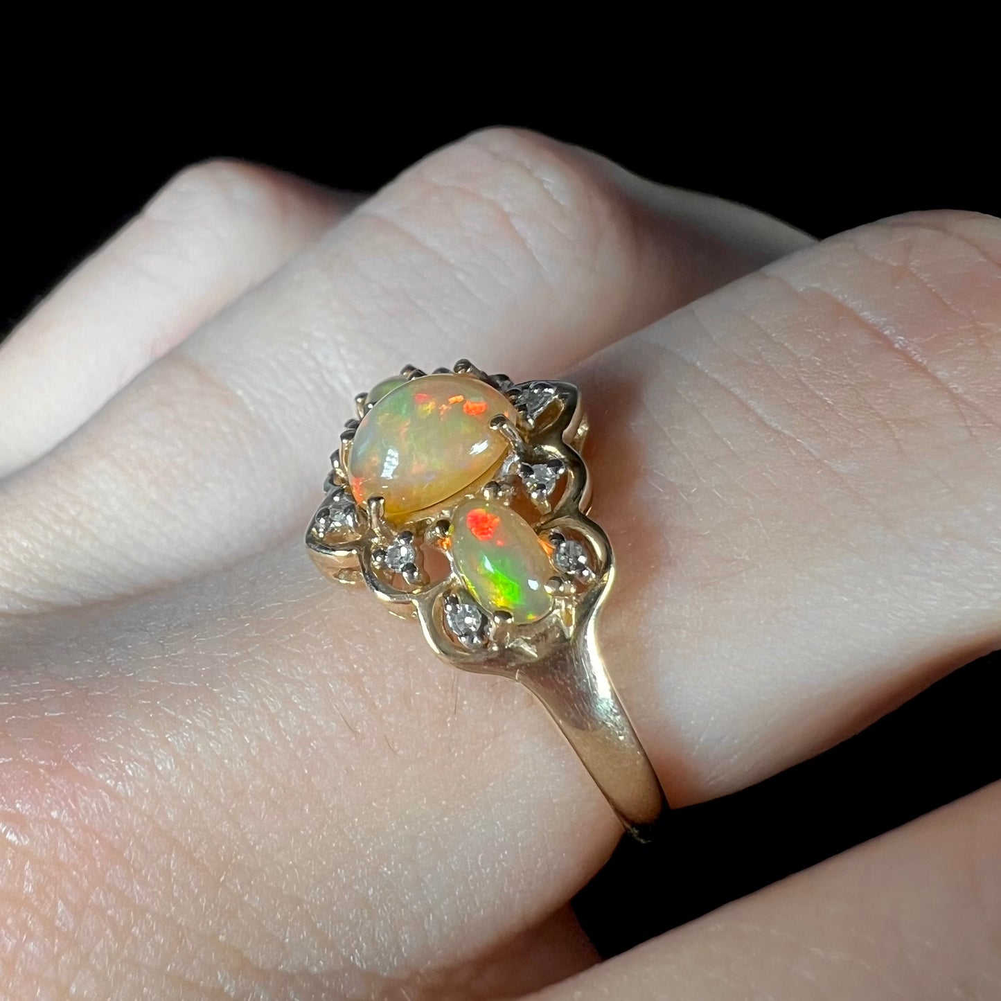 Harriet | Three-Stone Ethiopian Fire Opal Ring in 10k Gold