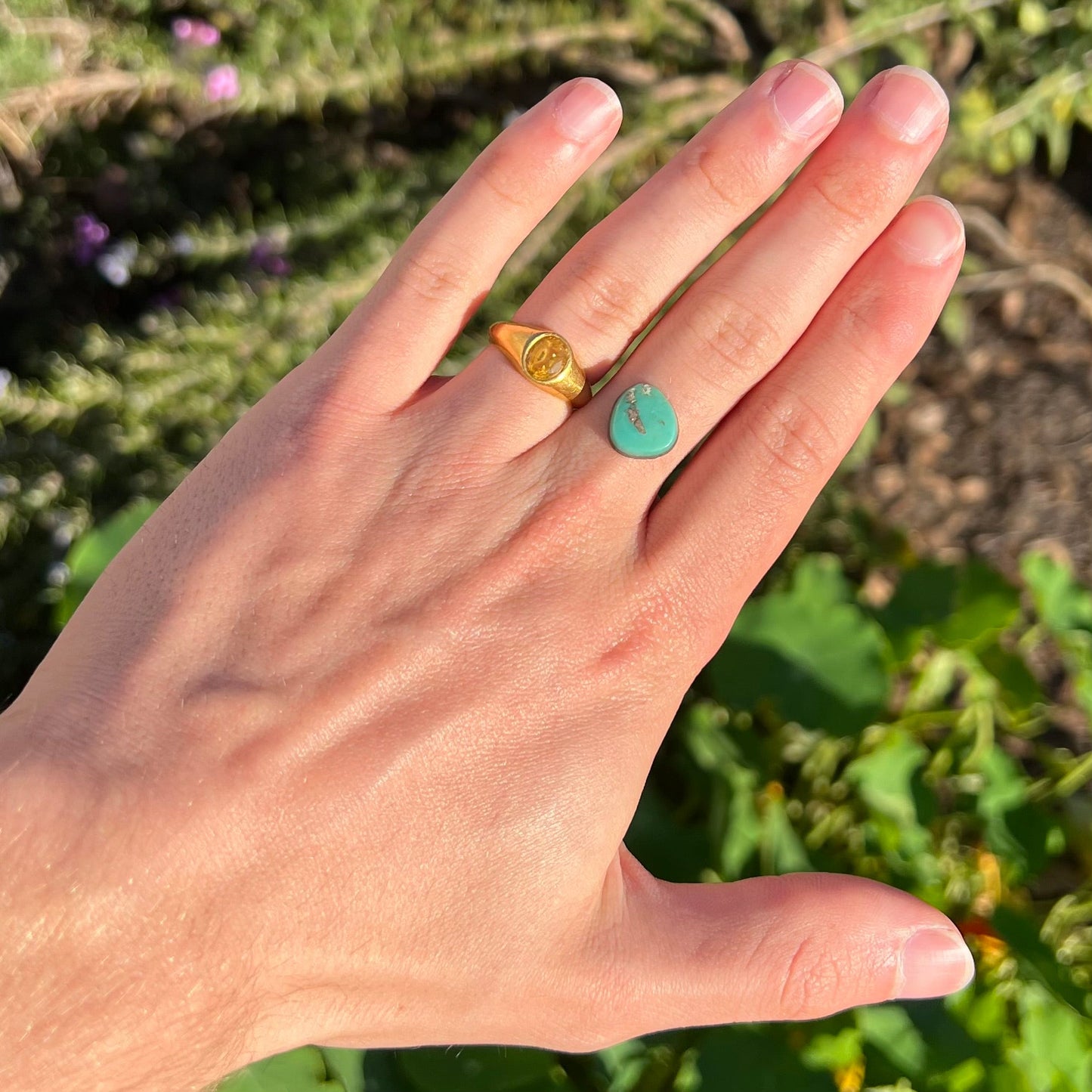 A pear shaped green turquoise stone from Royston Mining District in Nevada.