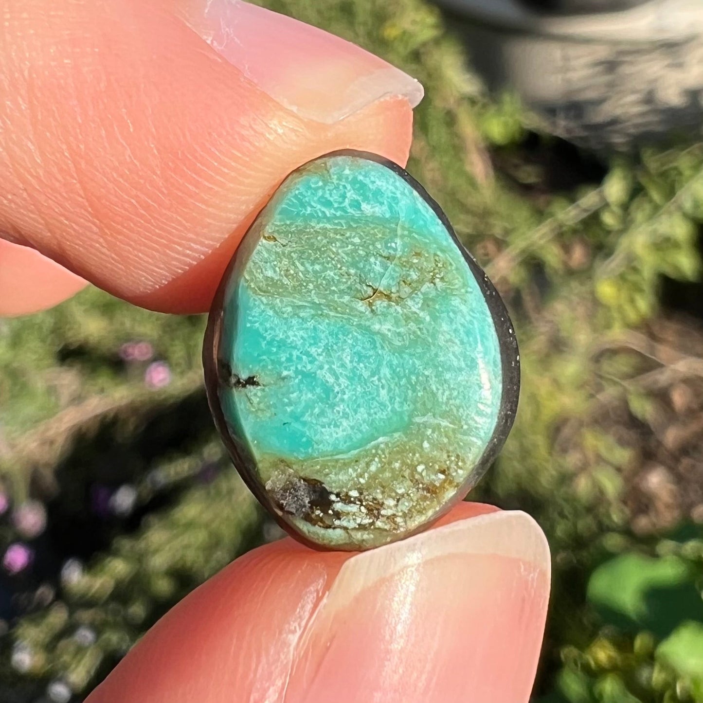 A loose Valley Blue turquoise cabochon from Lander County, Nevada.