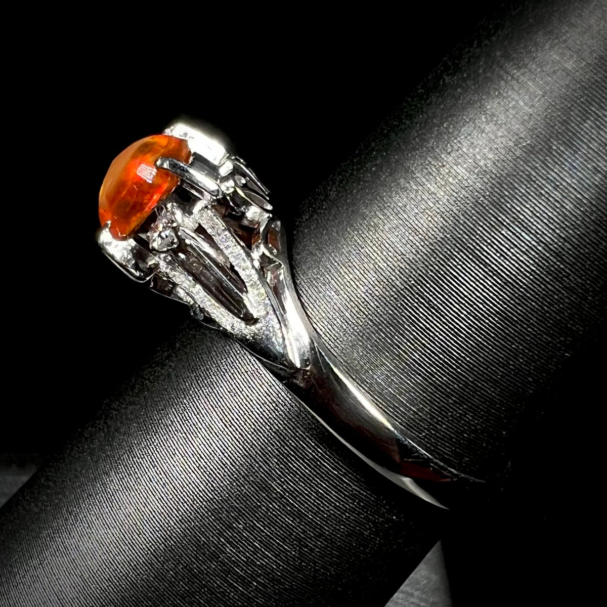 Raw Mexican Fire Opal and Diamonds Engagement Ring White Gold - Doron Merav Raw Mexican Fire Opal and Diamonds Engagement Ring White Gold - Doron Merav