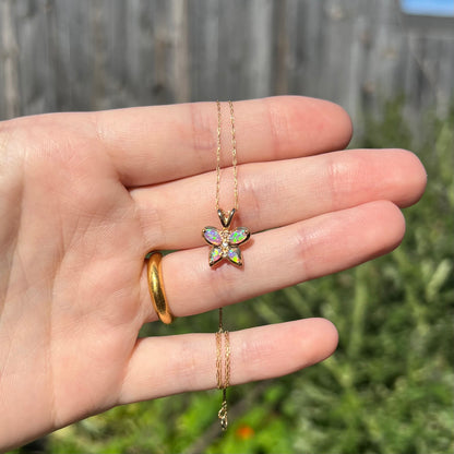 Morpho | Dainty Lab-Created Opal & CZ Butterfly Necklace in 10k Gold