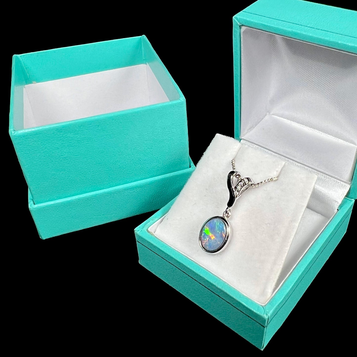 Margaret | Black Opal Doublet Necklace in Sterling Silver