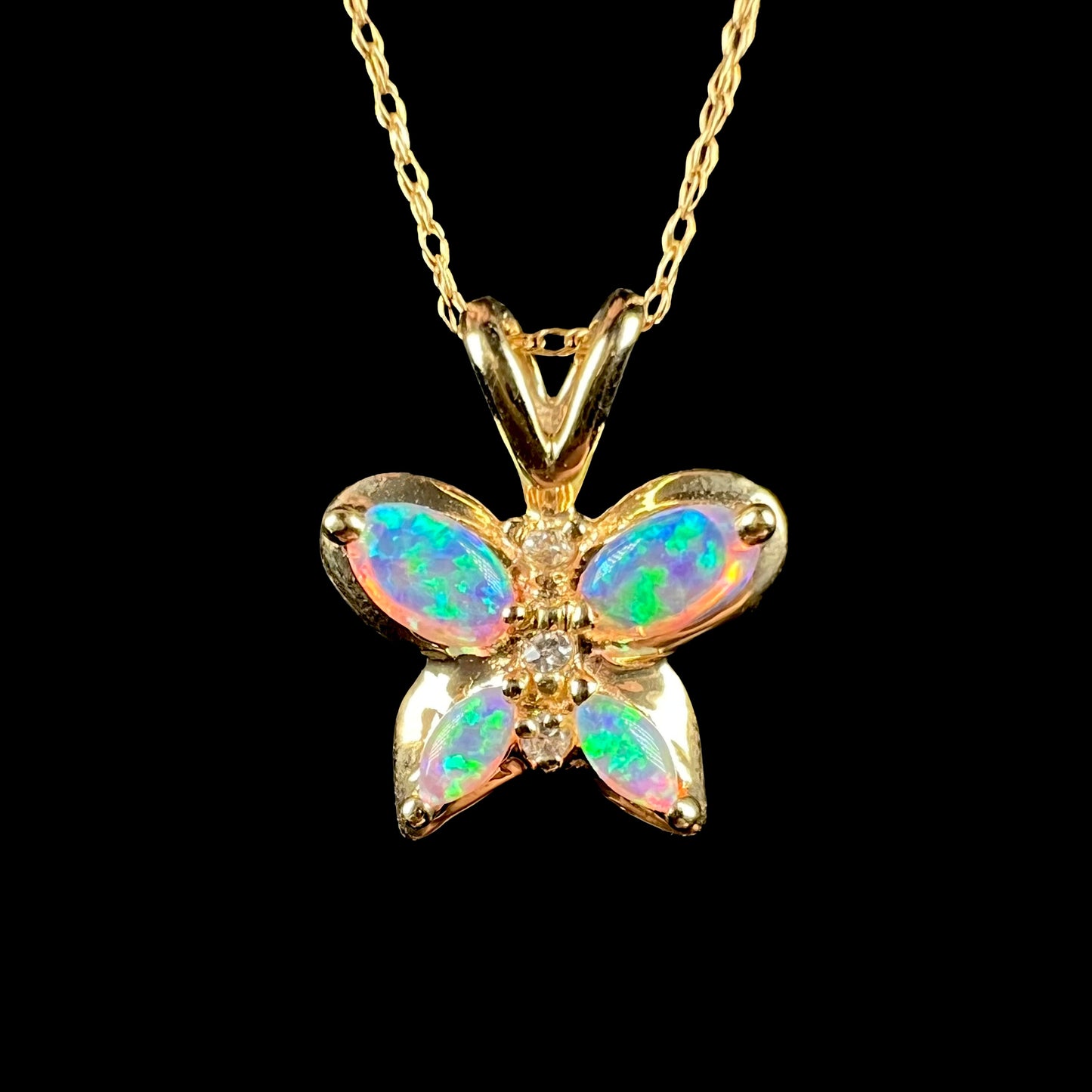 Morpho | Dainty Lab-Created Opal & CZ Butterfly Necklace in 10k Gold
