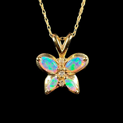 Morpho | Dainty Lab-Created Opal & CZ Butterfly Necklace in 10k Gold