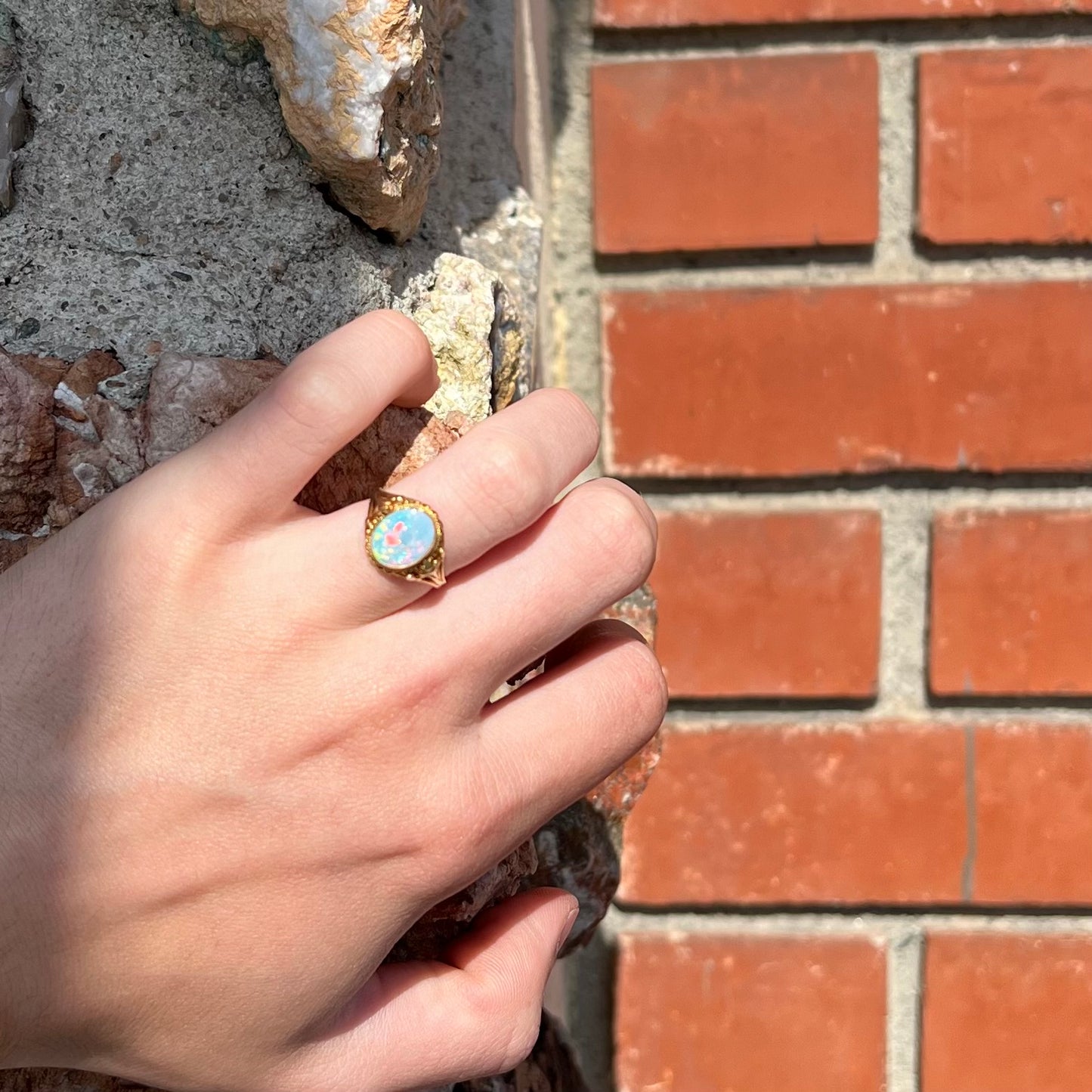 Jacqueline | Vintage Opal Fleur De Lis Ring in 14k Gold, c.1960's