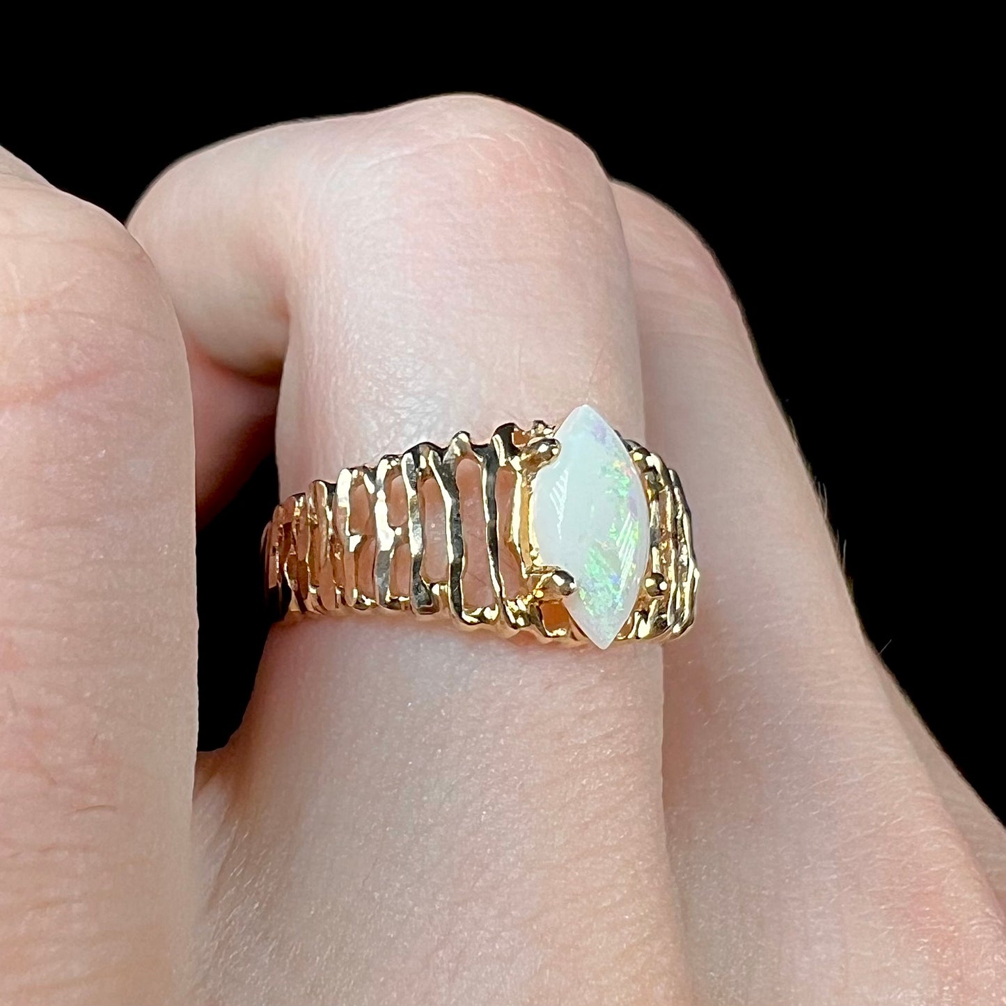 Martina | Marquise Cut Australian Opal Ring in 10k Gold