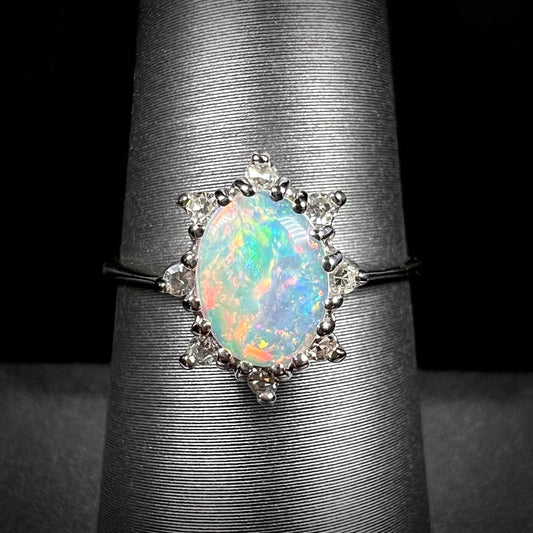 Carmen | Estate White Crystal Opal & Diamond Ring in 10kt White Gold