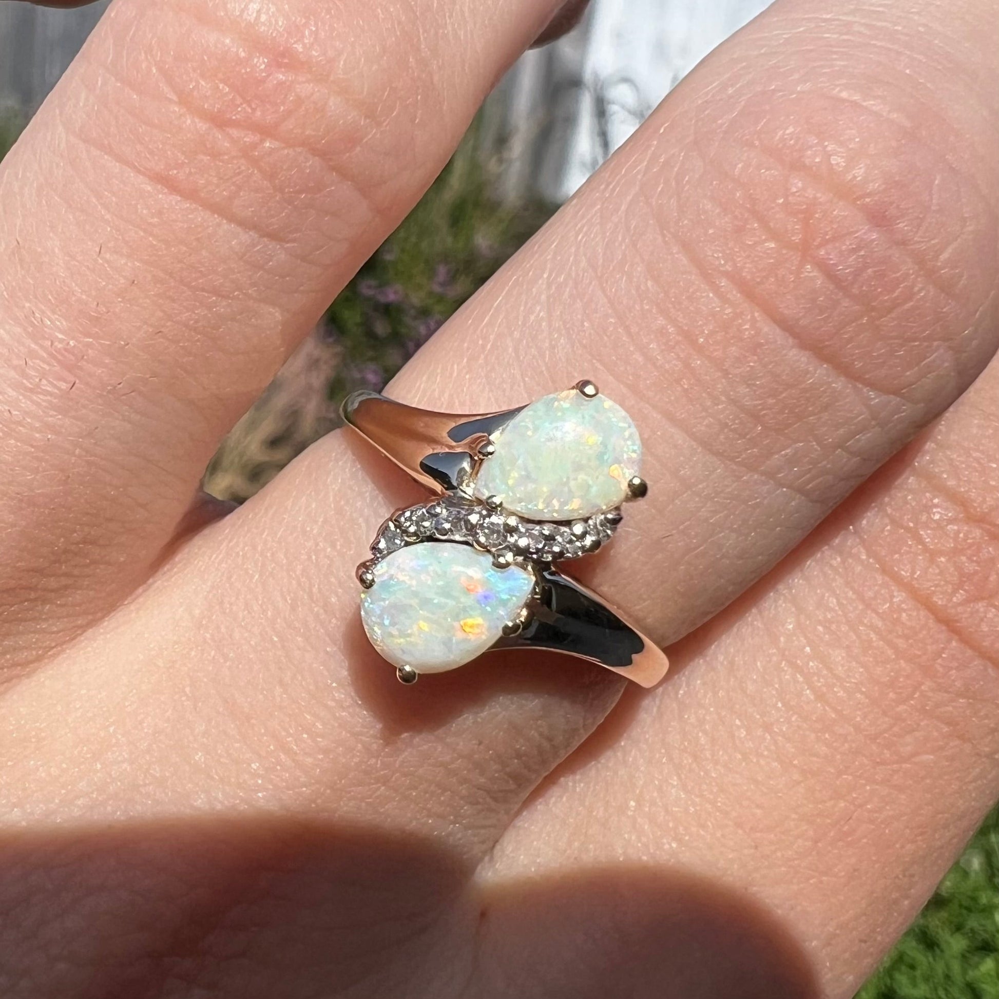Pear Shaped Opal Engagement Ring Australian Opal Diamond Infinity
