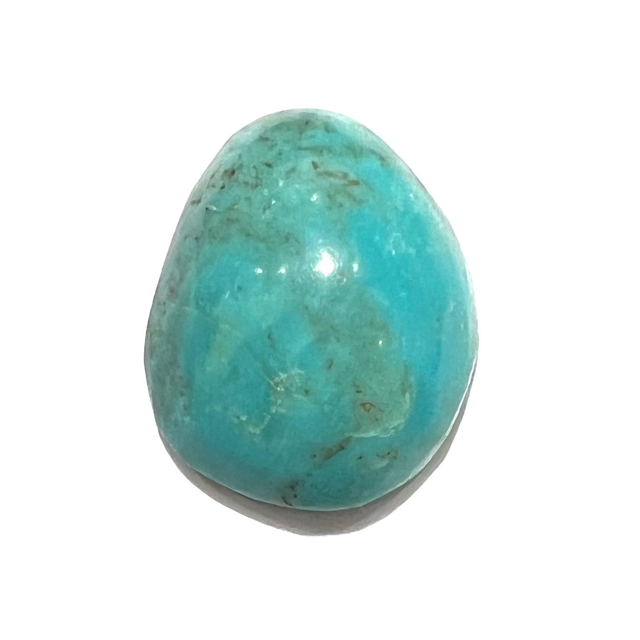 A loose, freeform pear shaped Pilot Mountain turquoise stone from Nevada.