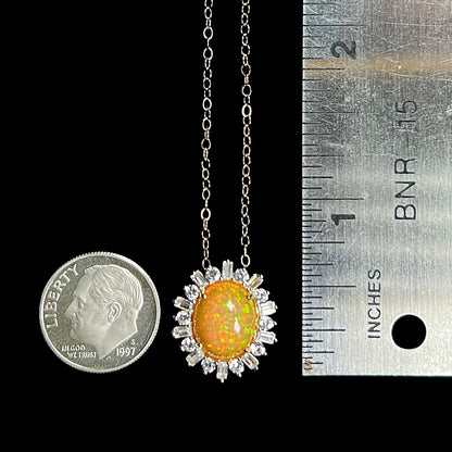 Hazel | Pinfire Ethiopian Opal & White Zircon Halo Necklace in 14k Gold with 14k Chain