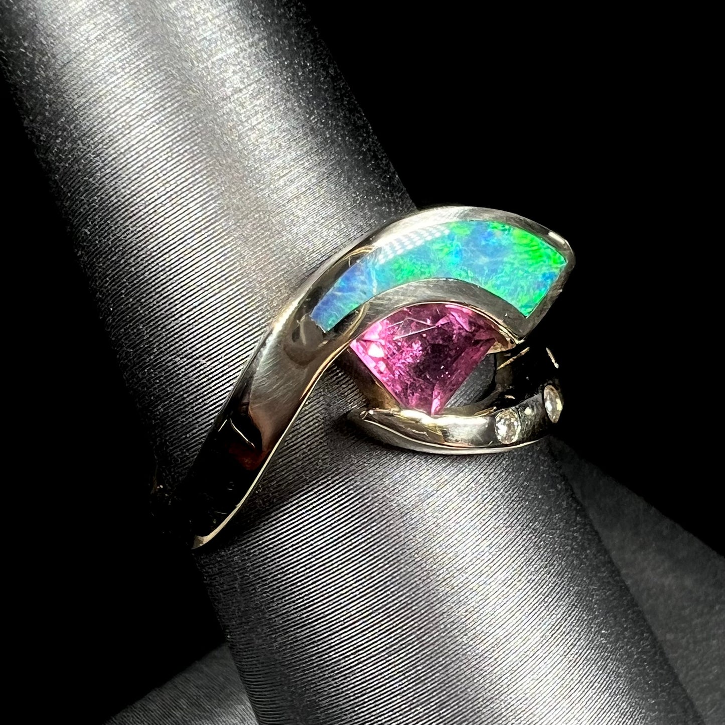 Libra | Retro Pink Tourmaline & Opal Inlay Ring in 14k Gold, c.1980's